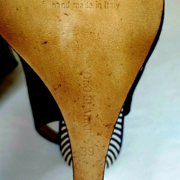 Manolo Blahnik Blue & White Suede & Canvas Slingba - Picture 6 of 6